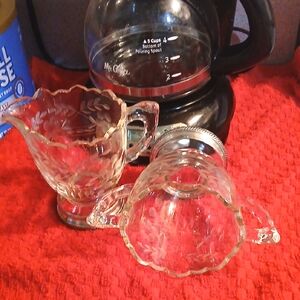 Vintage Cambridge Crystal Glass Sugar & Creamer W/Sterling Silver Base